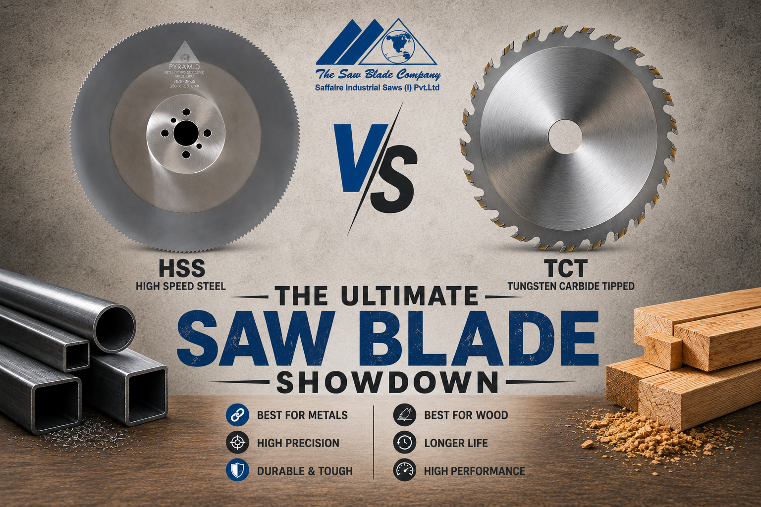 HSS vs TCT saw blades comparison for metal and wood cutting
